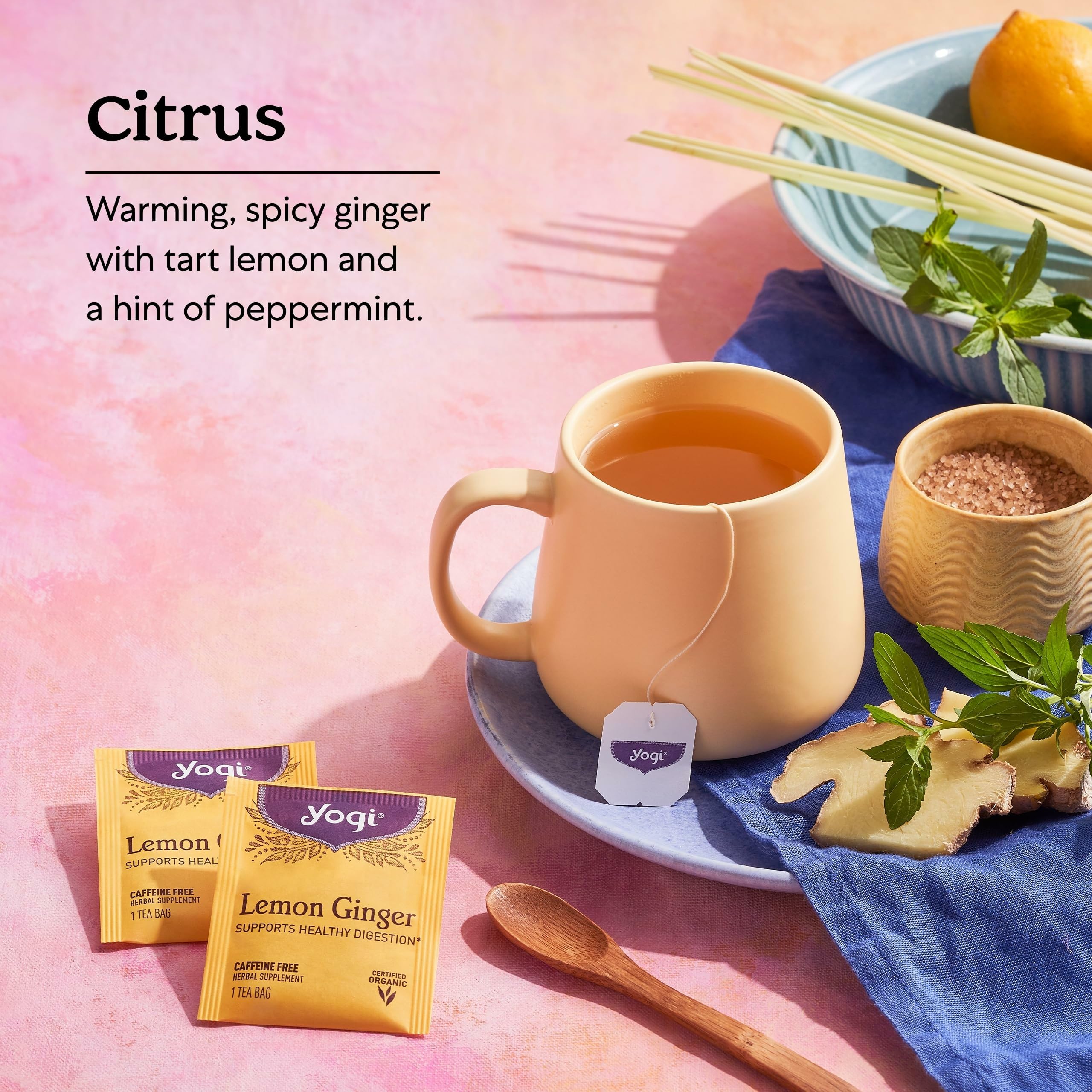 Yogi-organic vegan non-GMO label communicates clean ingredients.
