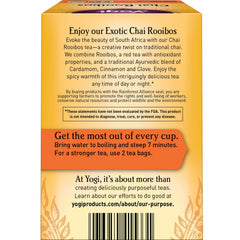 Yogi Tea Chai Rooibos ingredients cardamom emphasizes spice-forward flavor.