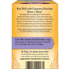 Yogi Cinnamon Horchata Ashwagandha and Passionflower blend promotes herbal relaxation.