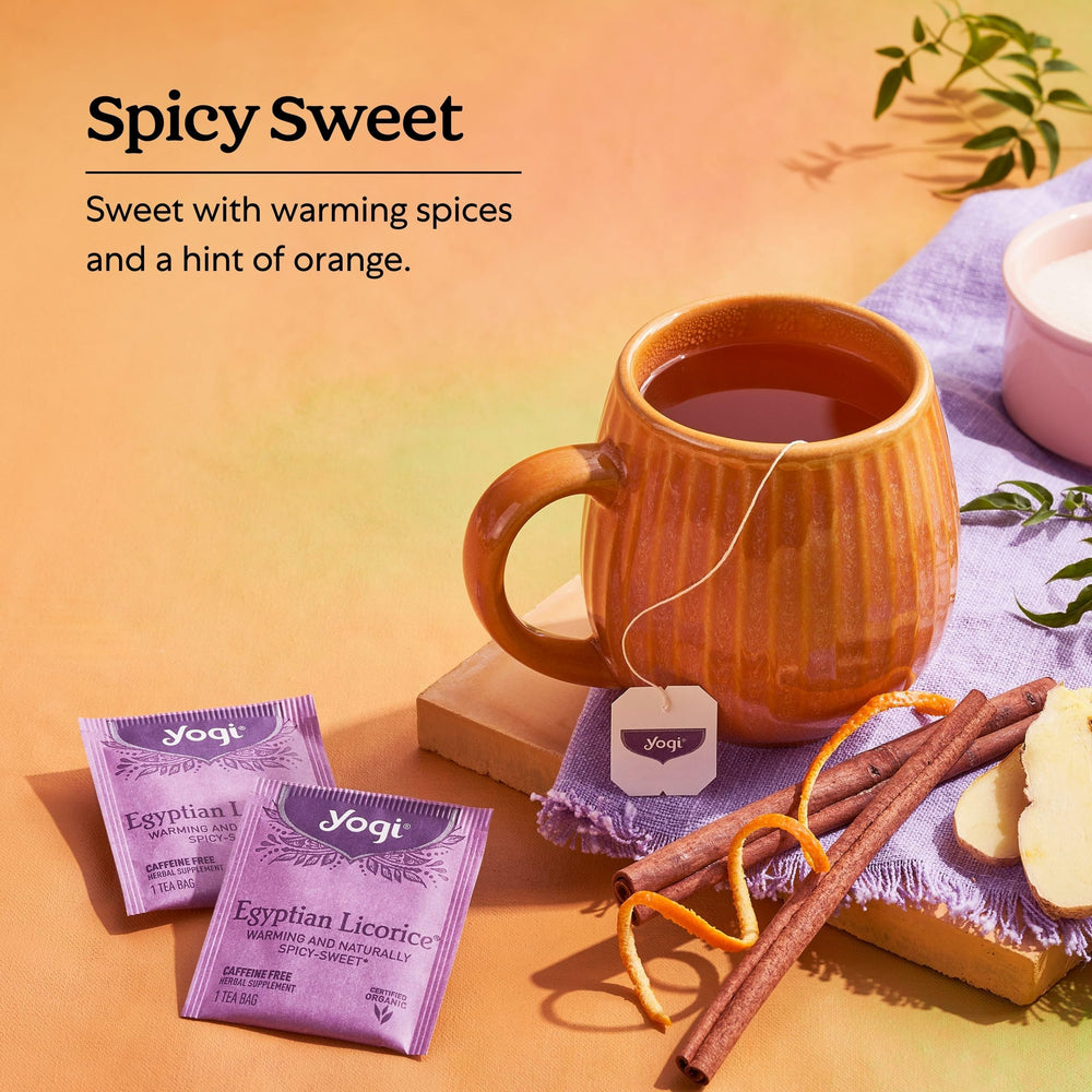 Yogi Tea Egyptian Licorice Tea carob pod detail adds rich depth.