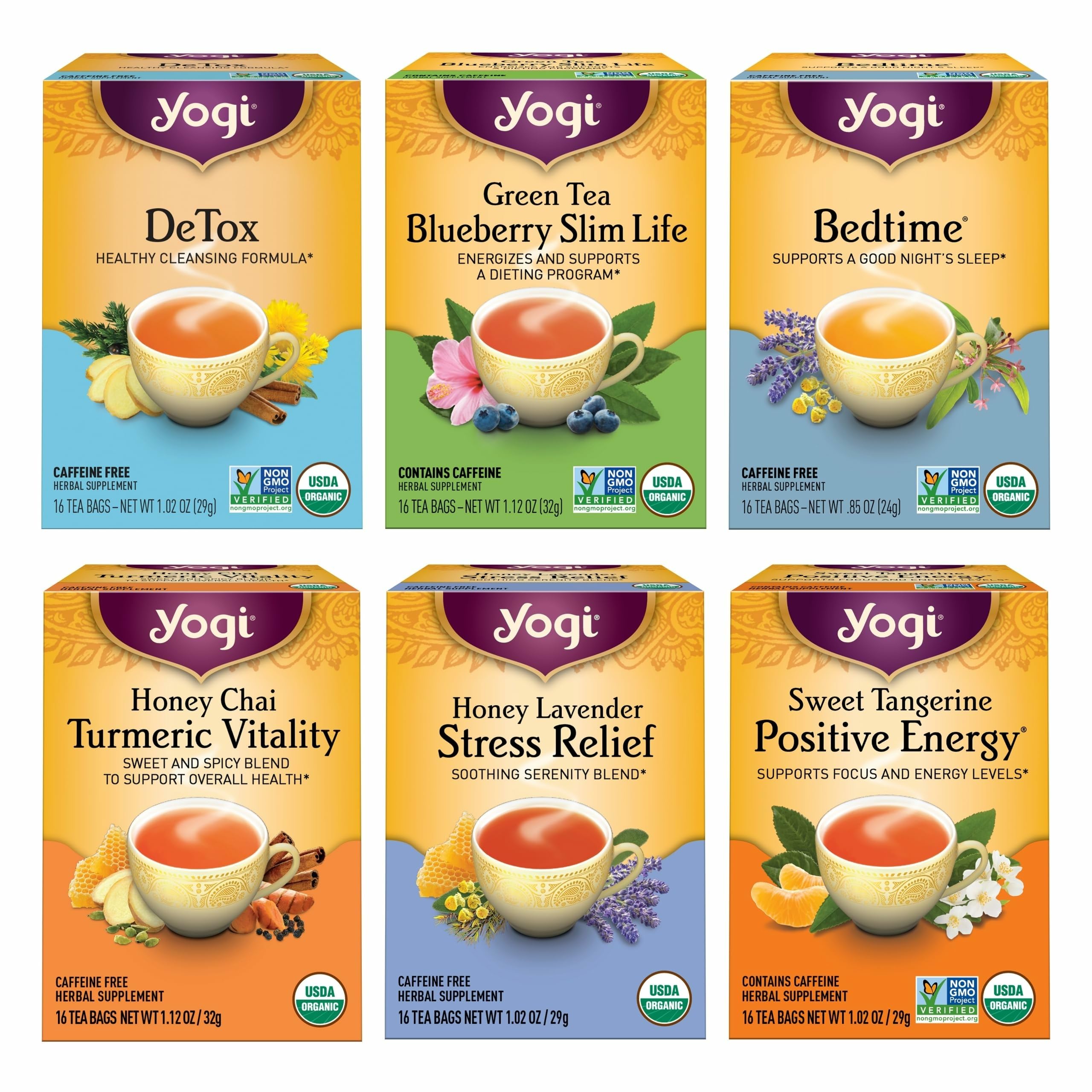 Yogi Tea Favorites box front, six-pack gift set perfect for gifting