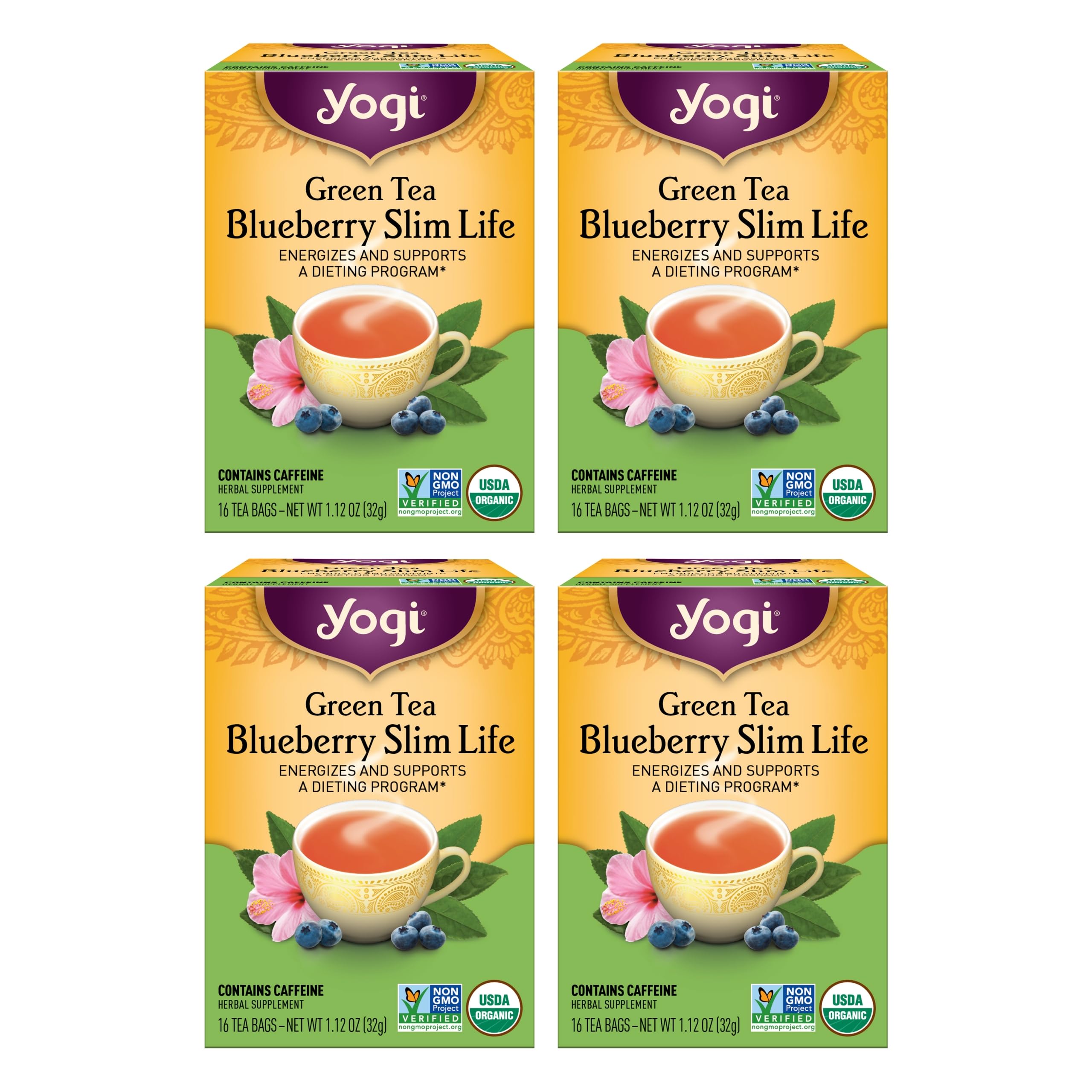 Yogi Tea Green Blueberry Slim Life packaging with organic badge and branding.