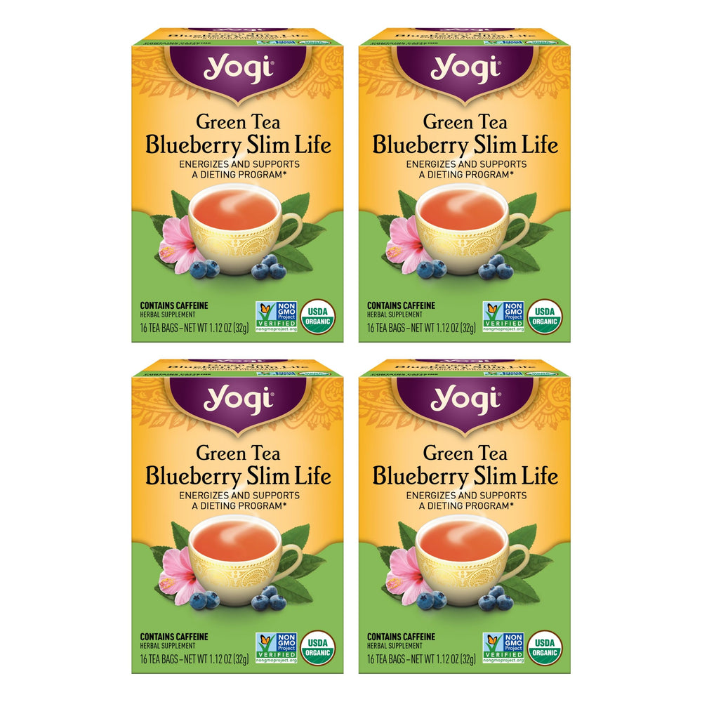 Yogi Tea Green Blueberry Slim Life packaging with organic badge and branding.