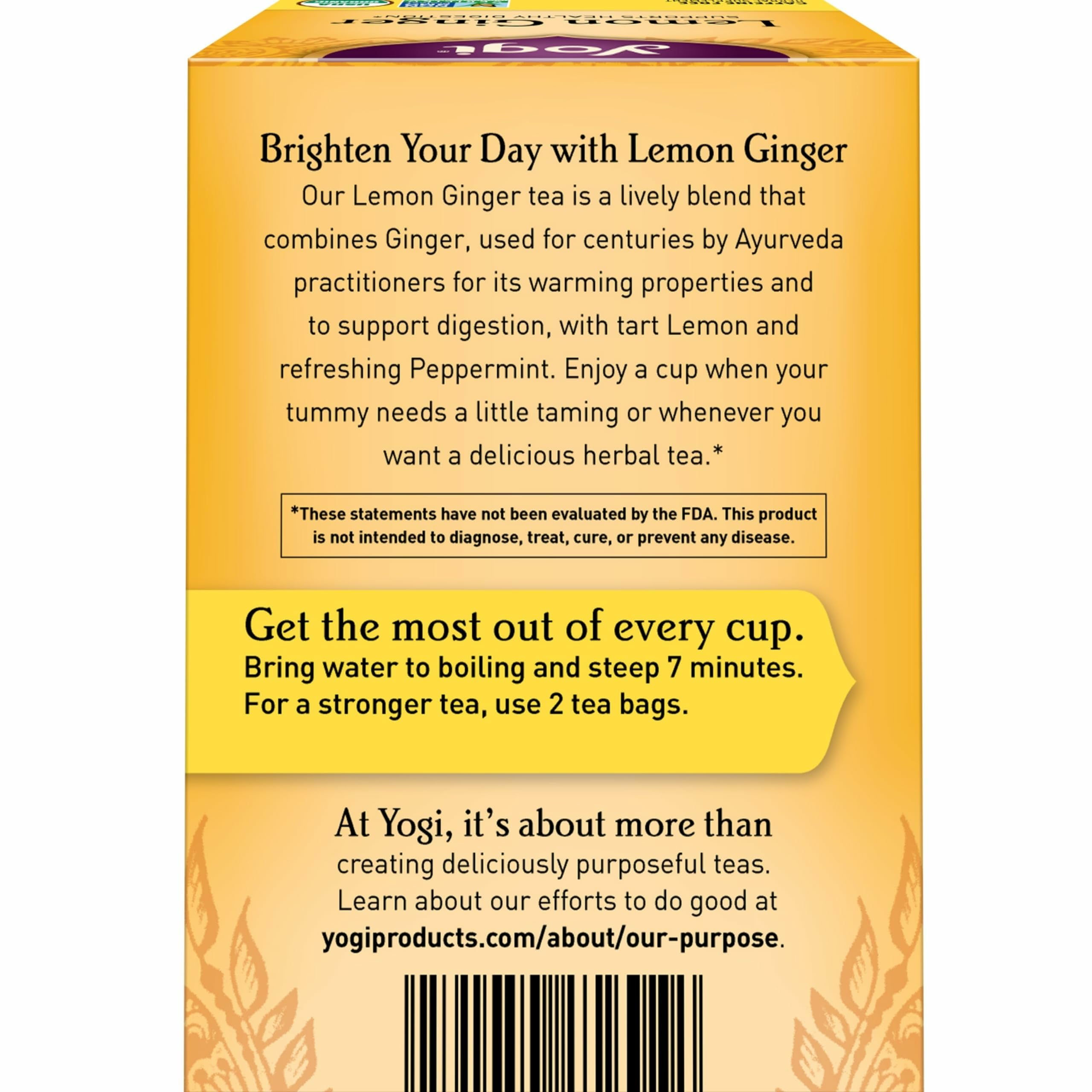 Yogi tea-in-cup, steeped for 7 minutes, releasing citrusy aroma.