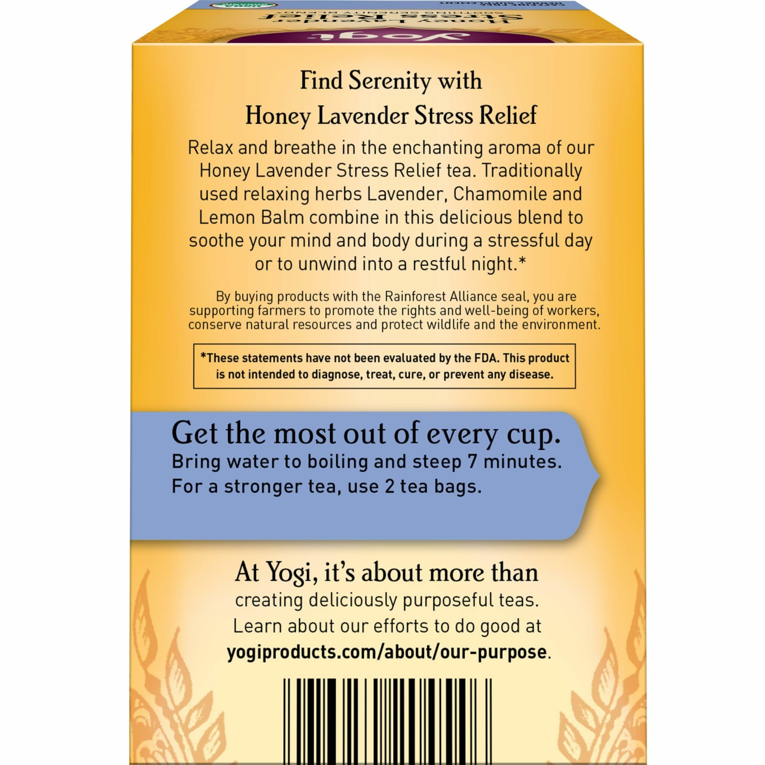 Yogi Organic Lavender Chamomile Lemon Balm ingredients showcase herbal blend.