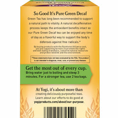 Yogi Tea Pure Decaf Green Tea brewed cup captures warm aroma and smooth finish.