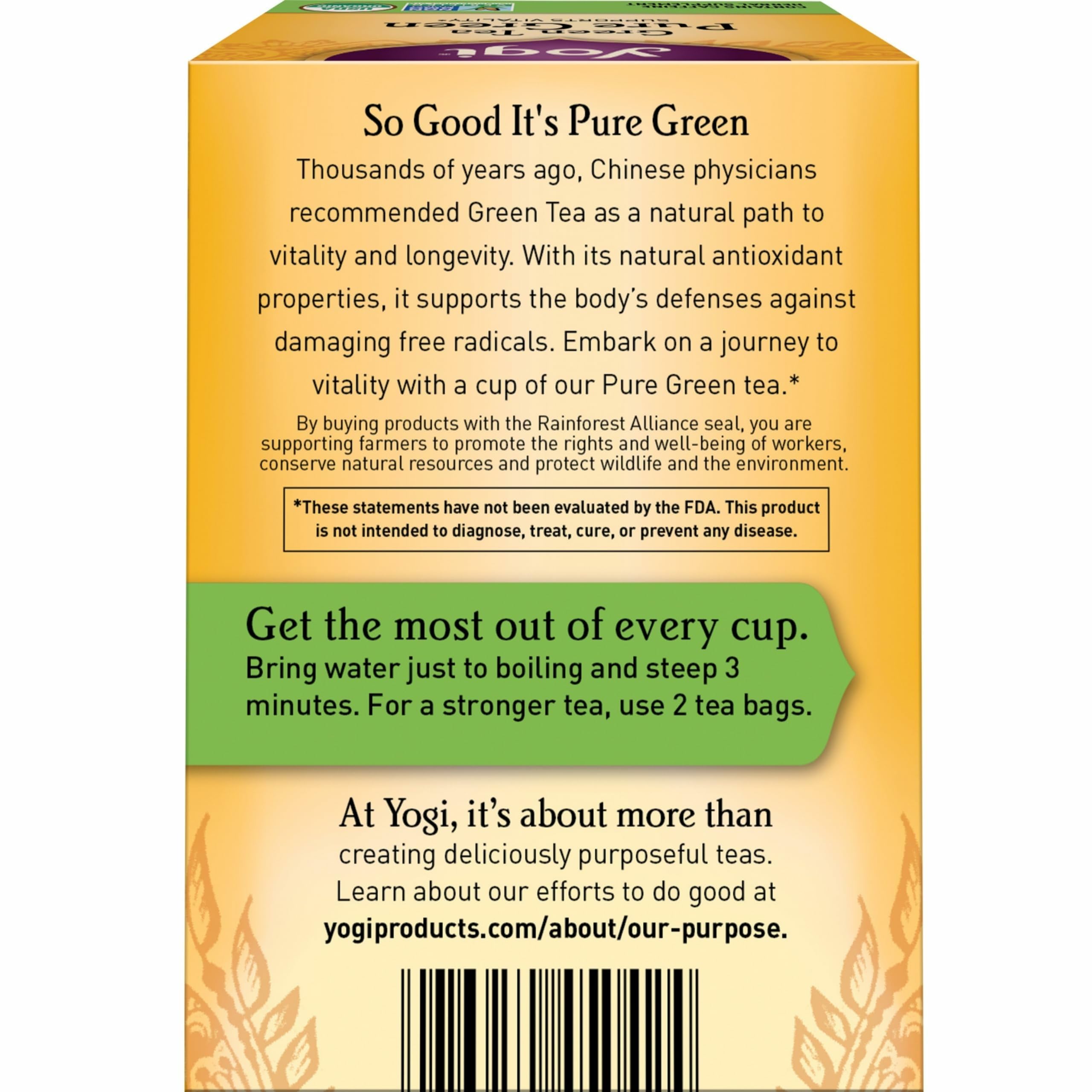 Steeped Yogi Pure Green Tea cup with inviting aroma for a calm moment.