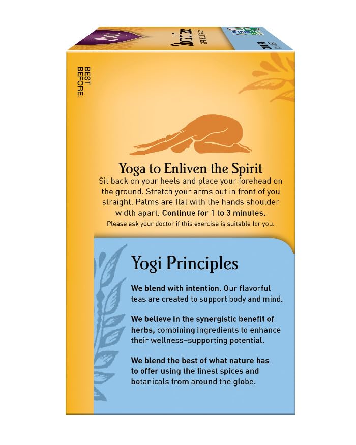 Yogi Tea Stomach Ease compostable packaging conveying eco-friendly living.