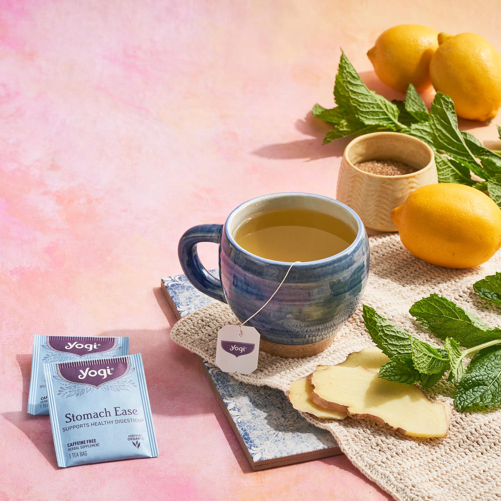Yogi Tea Stomach Ease cozy cup moment for a relaxing evening.