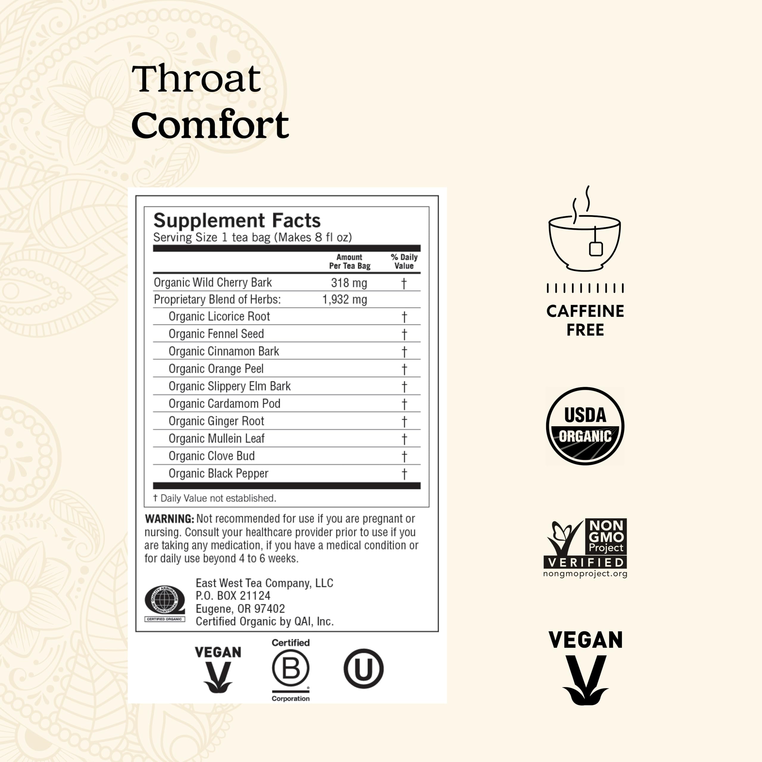 Steeping Yogi Throat Comfort tea releases inviting aroma in a mug