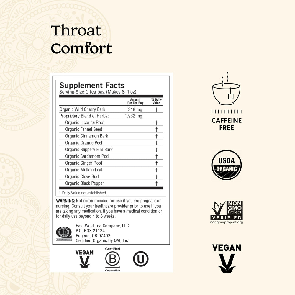 Steeping Yogi Throat Comfort tea releases inviting aroma in a mug