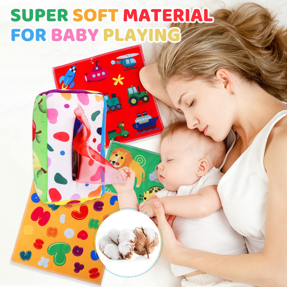 YOGINGO tissue box toy easy wipe-clean surface for quick cleanup.
