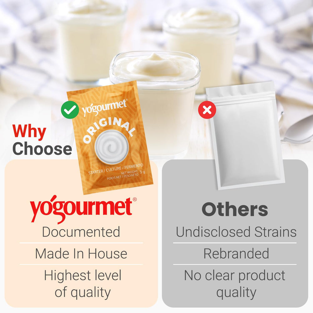 Yogourmet yogurt starter in use: homemade yogurt in a jar with creamy texture.