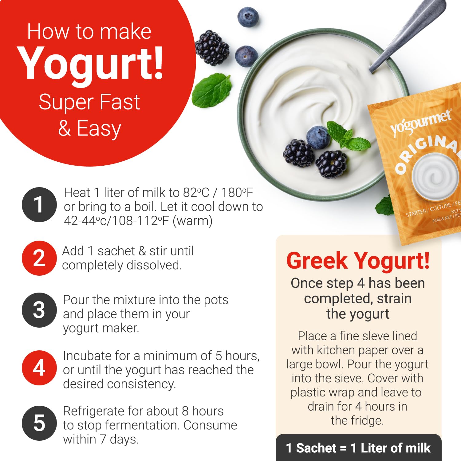 Yogourmet finished yogurt with smooth, creamy pour.