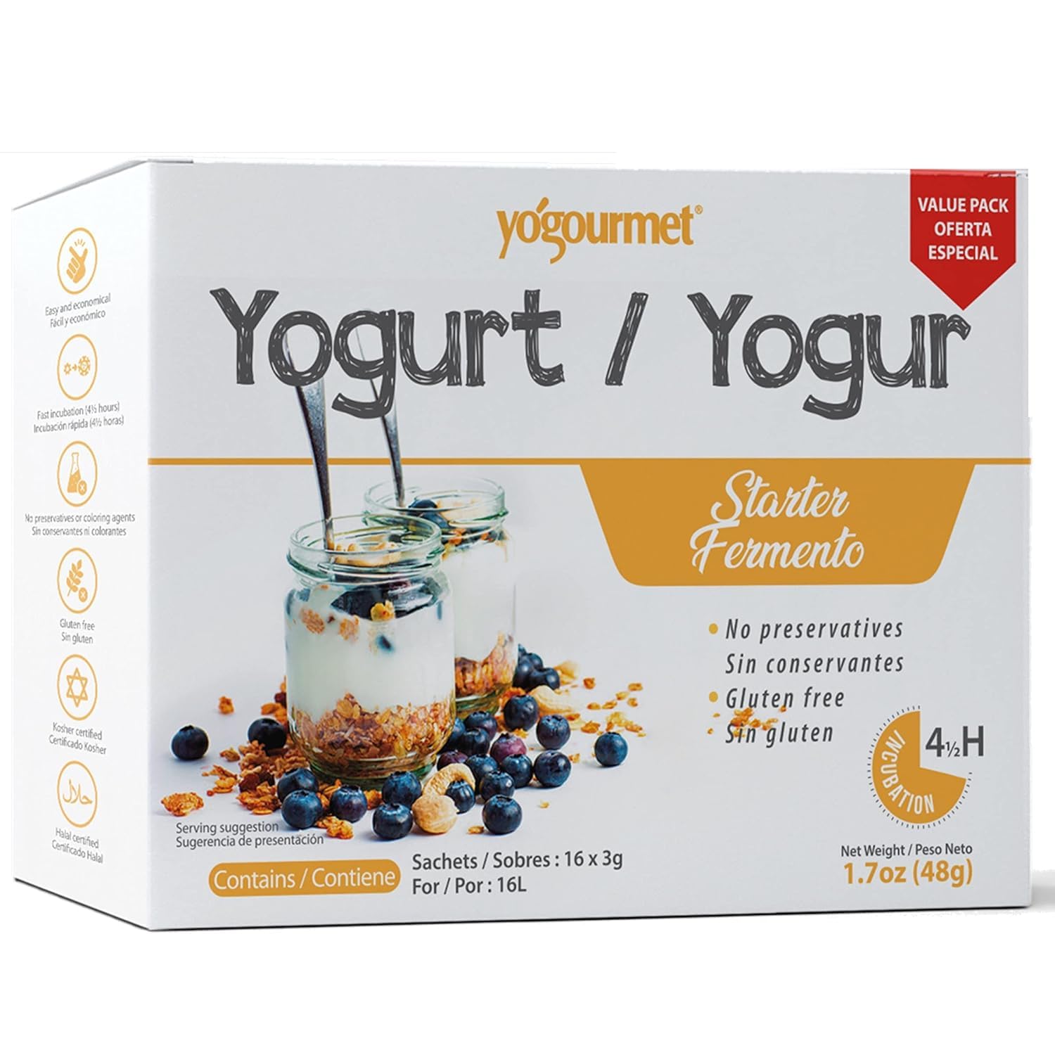 Yogourmet Yogurt Starter 16-pack box for at-home yogurt making.