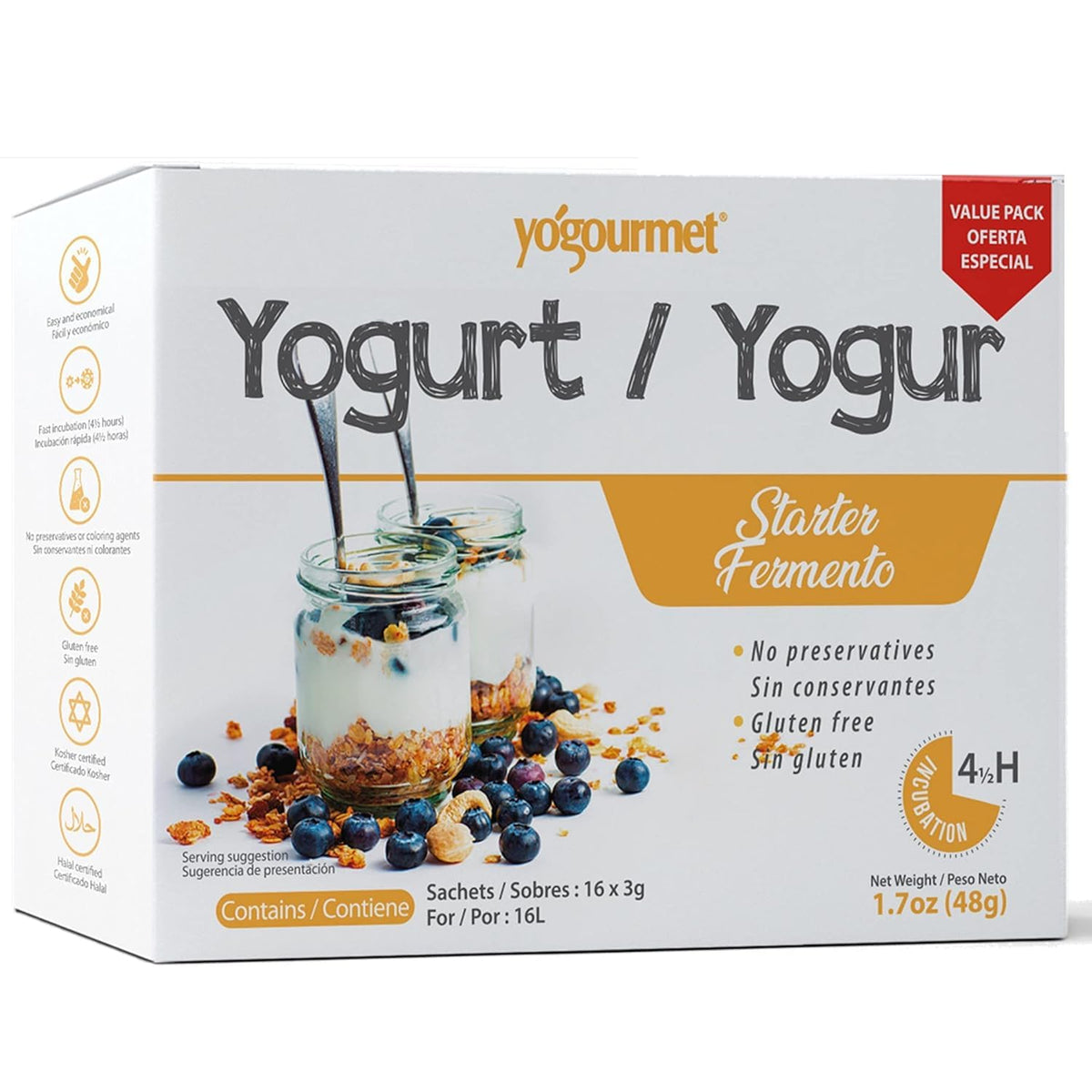Yogourmet Yogurt Starter 16-pack box for at-home yogurt making.