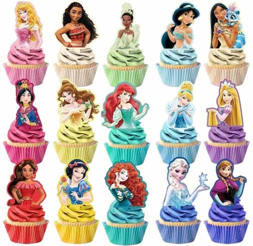 Yoimckay princess cake toppers, vibrant cartoon designs for cakes and cupcakes