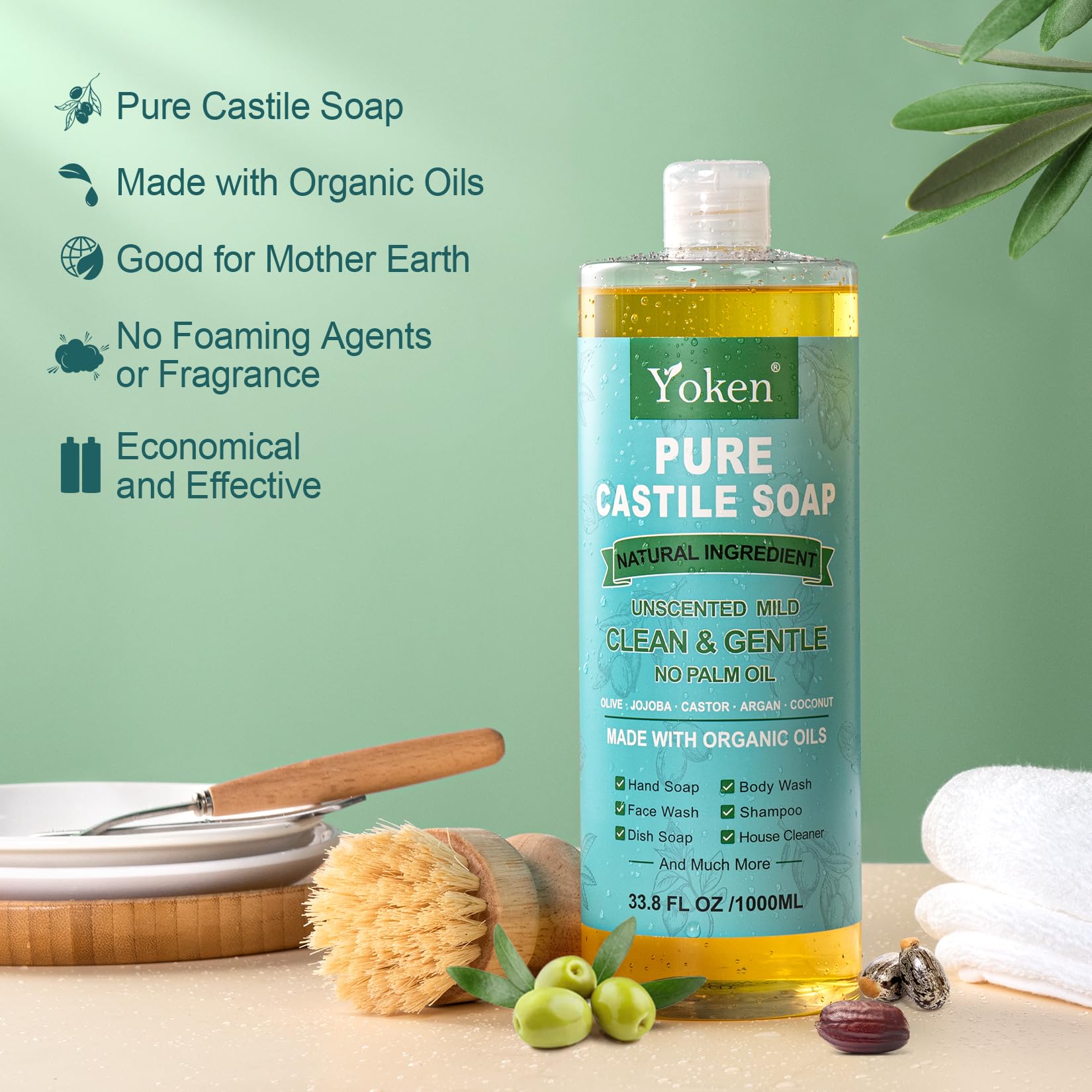Yoken Castile Soap foamy lather suitable for body wash and dishes.