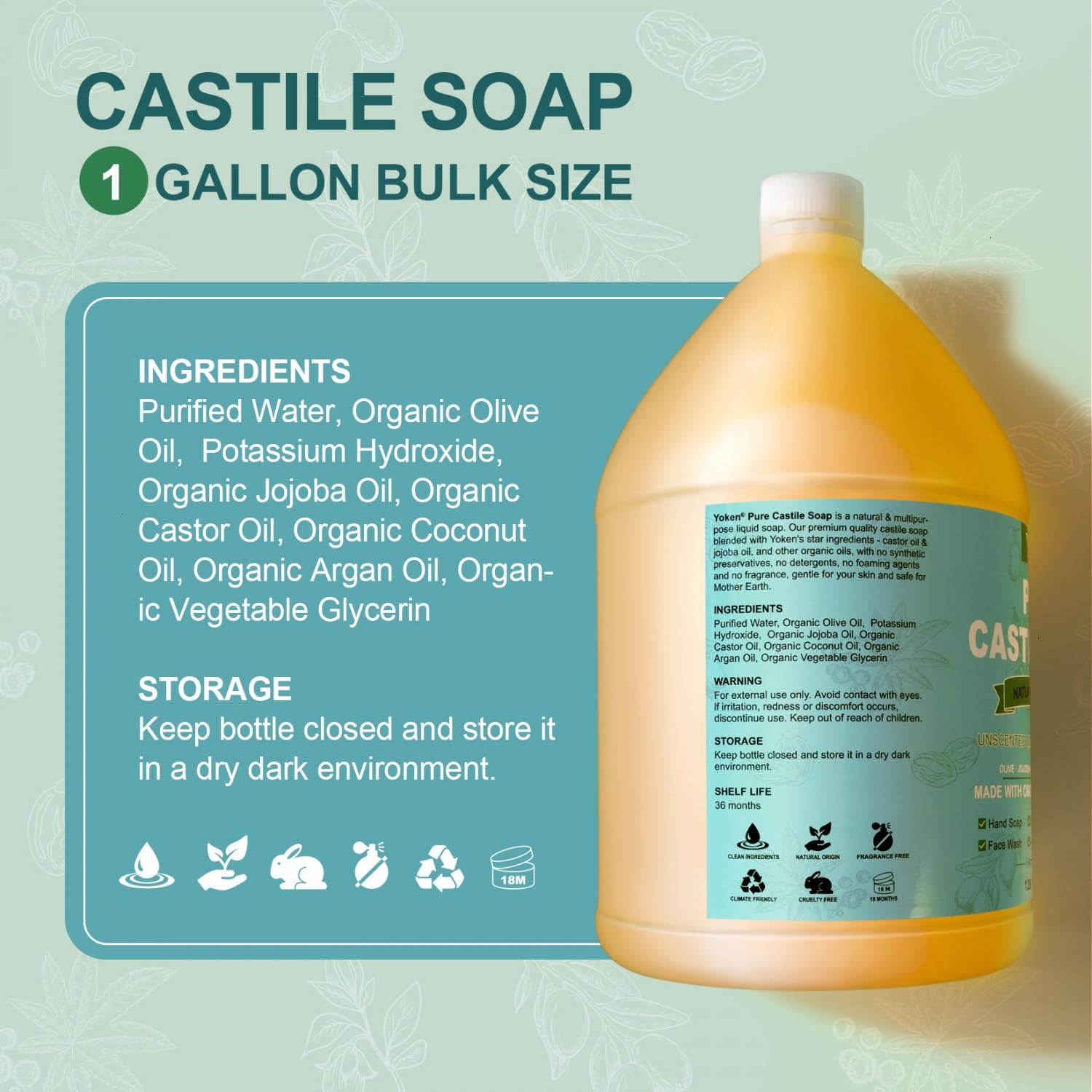 Yoken Castile Soap Liquid eco-friendly packaging and label