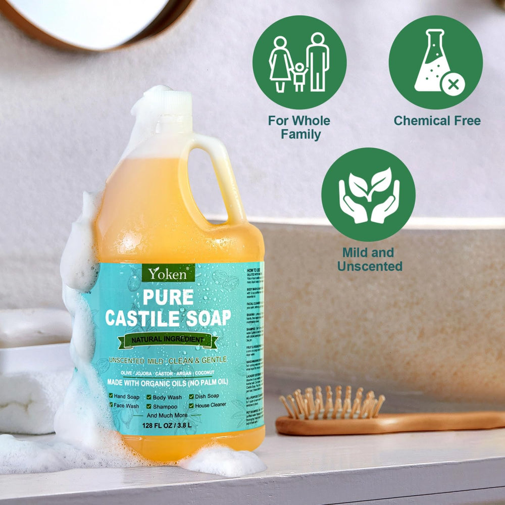 Yoken Castile Soap Liquid rich lather shown on skin