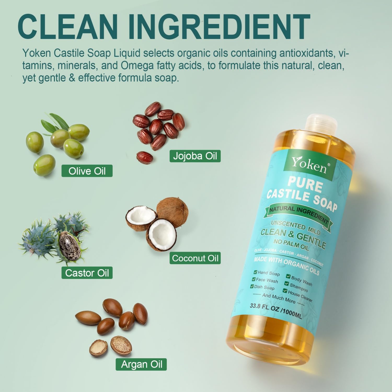 Yoken Castile Soap with organic oils for skin-friendly cleansing.