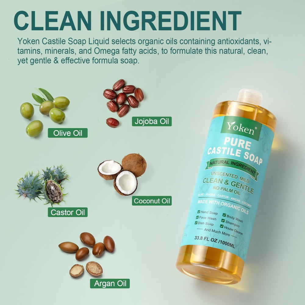 Yoken Castile Soap with organic oils for skin-friendly cleansing.