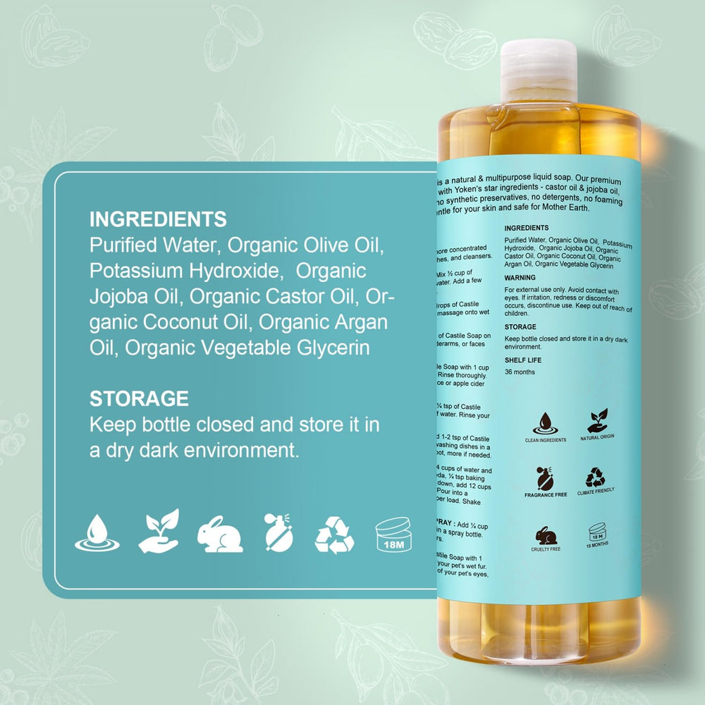 Yoken Castile Soap for veggie wash, safe produce cleaning.