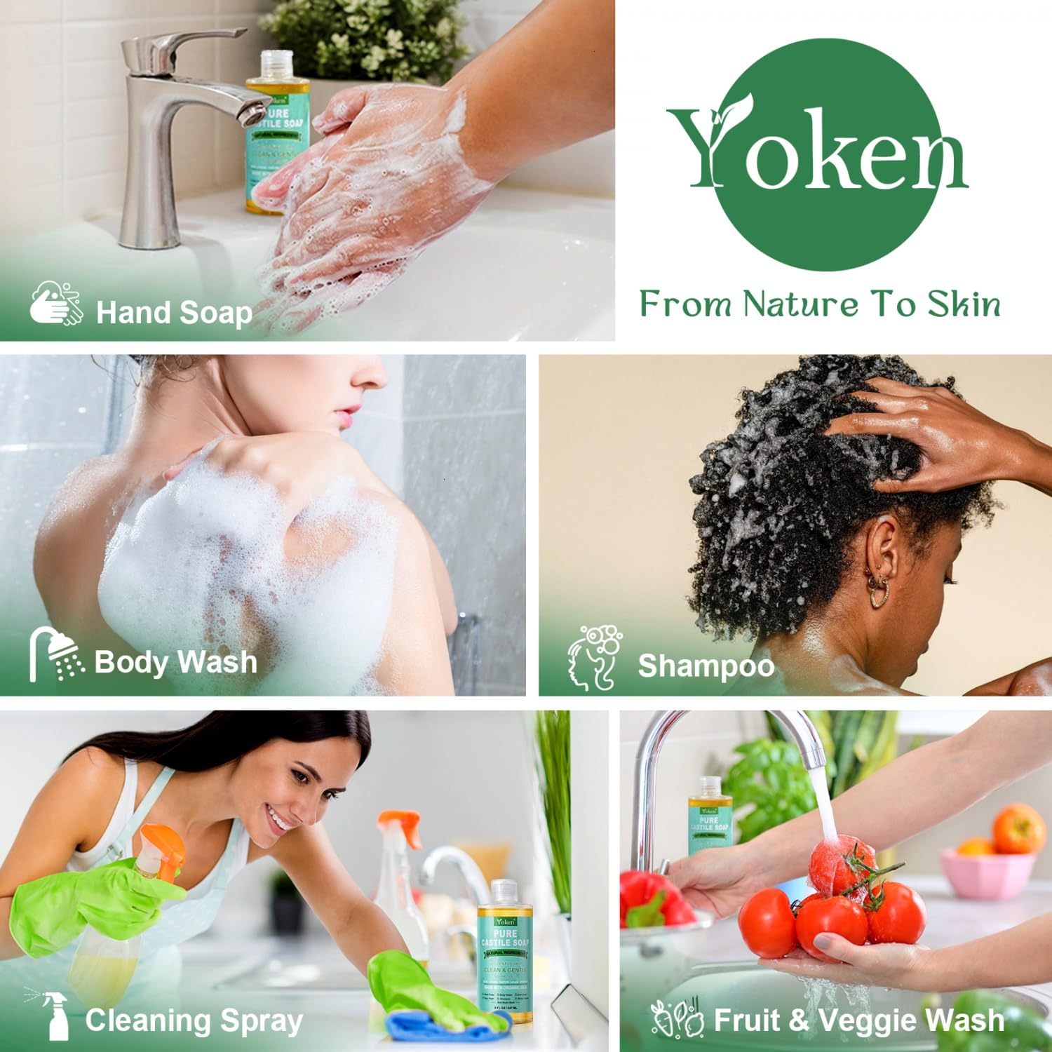 Yoken Pure Castile Soap ingredients: castor and jojoba oils nourish skin.