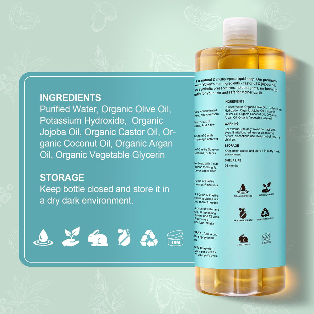 Yoken Castile Soap lathers on skin as a gentle body wash