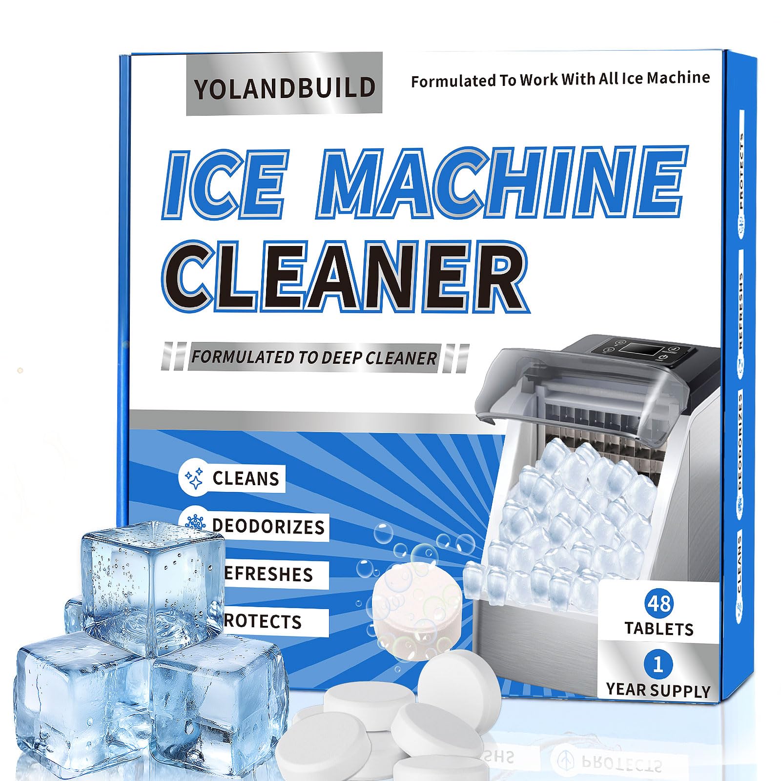 YoLandBuild ice machine cleaner tablets in 48-pack for easy descaling