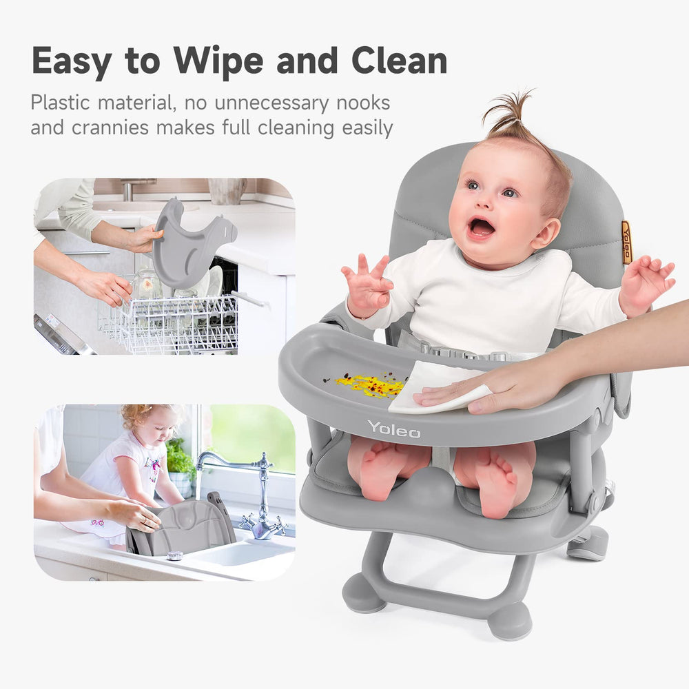 YOLEO booster chair dishwasher-safe tray for deep cleaning