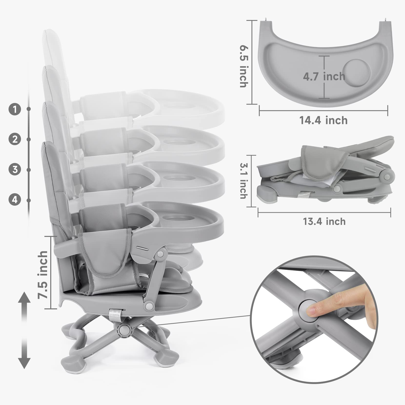 YOLEO booster features three-point harness for upright seating