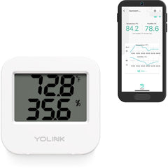 YoLink smart temperature sensor attached to fridge door for real-time monitoring.