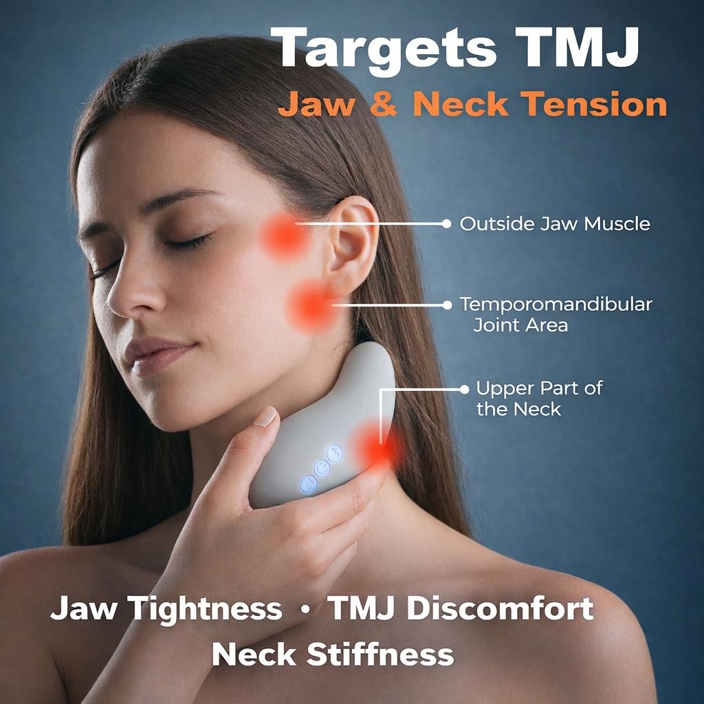 Yolo Mountain Therapeutic heated-tmj-massage demonstrates warm relaxation for tense jaw muscles.