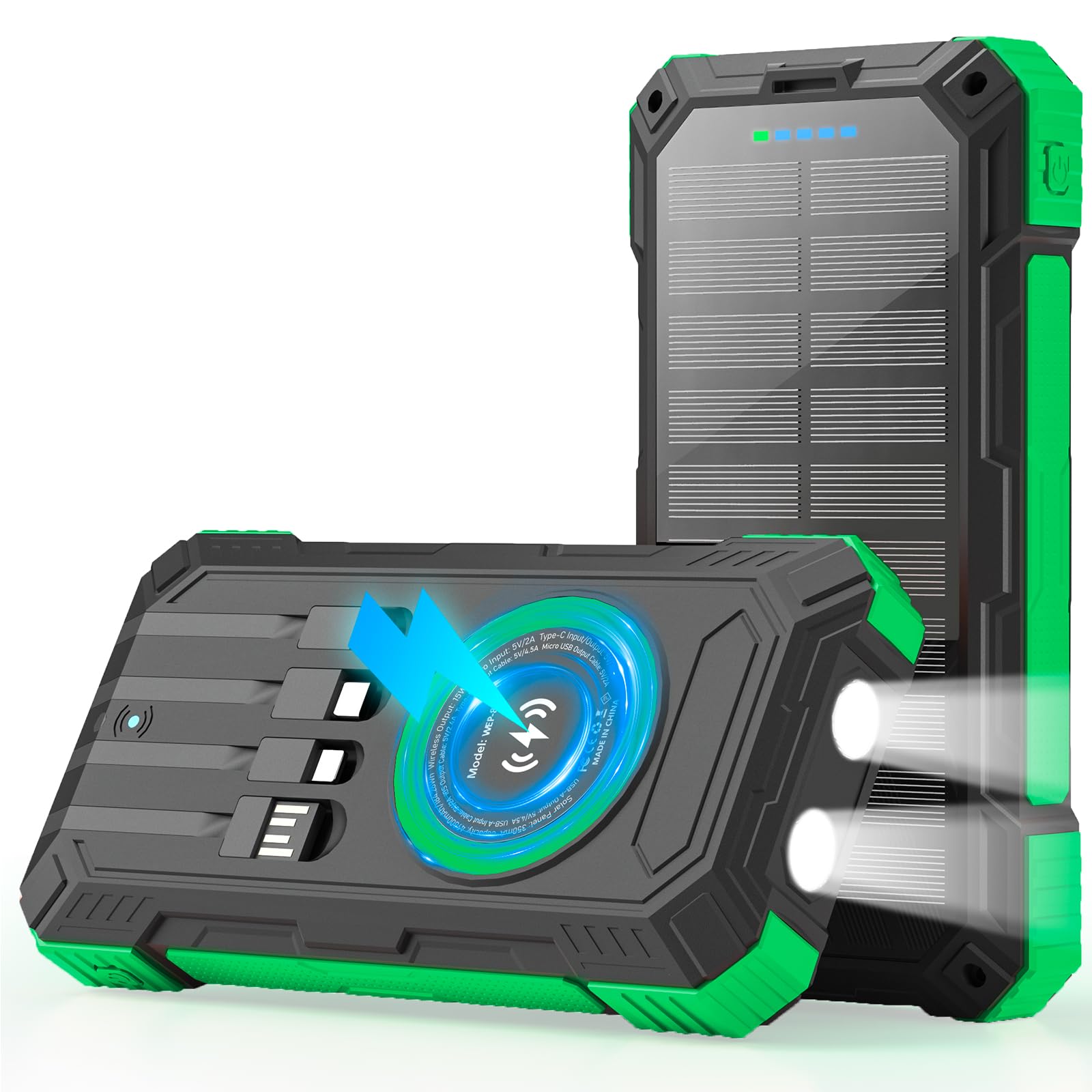 YOLOSKS solar charger front view showing overall design and capacity for everyday use.