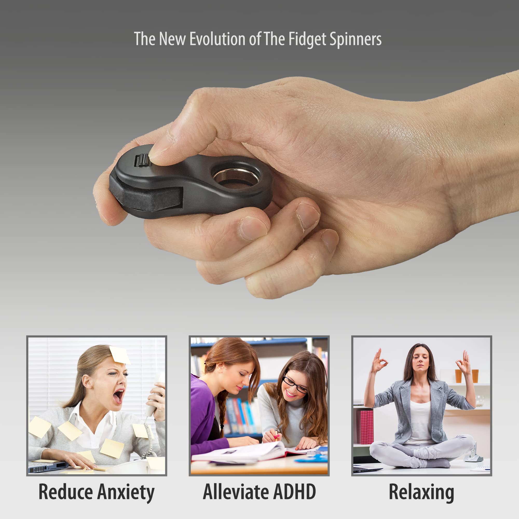 Yolscue fidget spinners in hand demonstrating discreet, quiet use