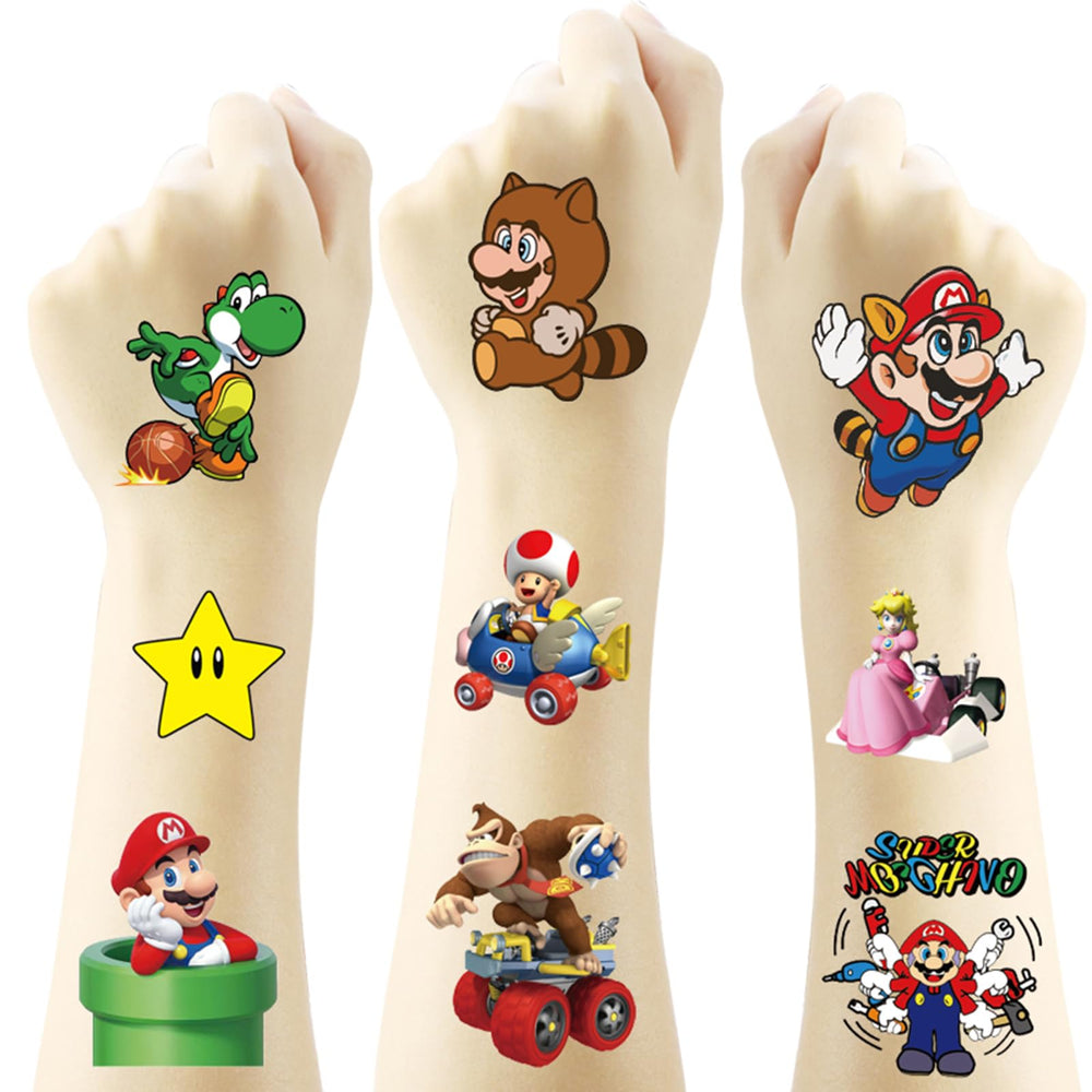 YONGAI Mario temporary tattoos sheet for teen parties and party favors.
