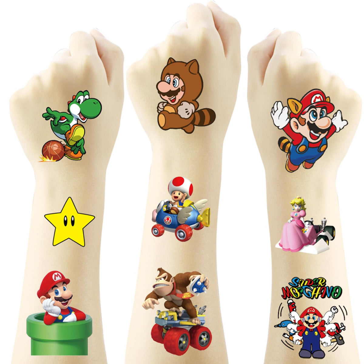 YONGAI Mario temporary tattoos sheet for teen parties and party favors.