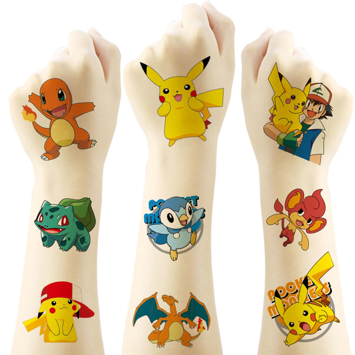 YONGAI monster tattoo sheets with playful characters for quick party decorations.