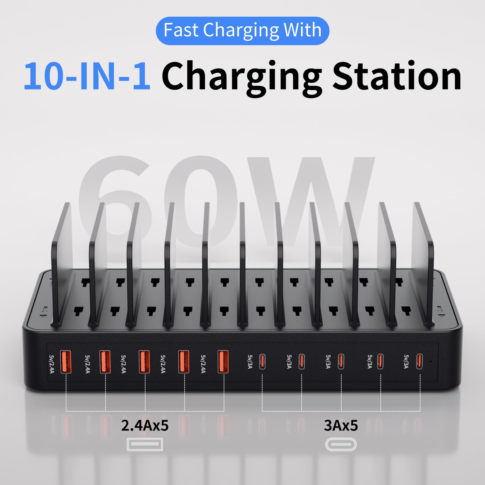 Yoodarmx ten-port USB setup with high-speed charging for multiple devices
