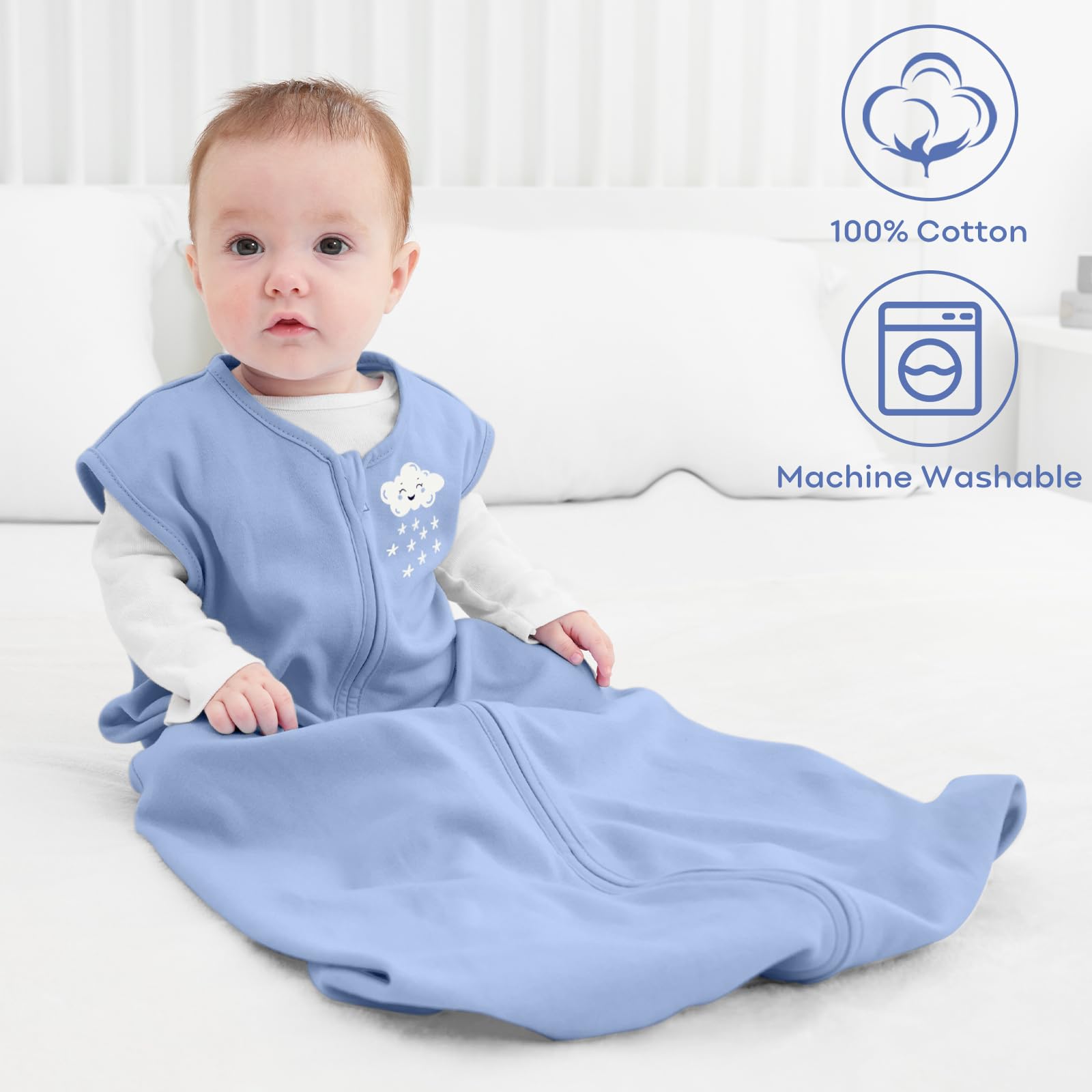 Yoofoss sleep sack made from organic cotton for soft, breathable comfort.