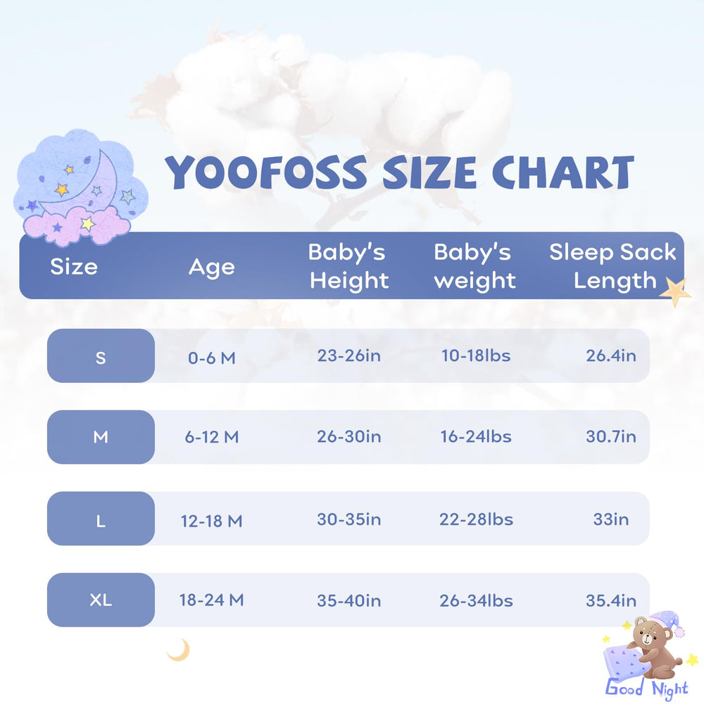 Yoofoss sleep sack with roomy neck and arm openings for a comfortable fit.