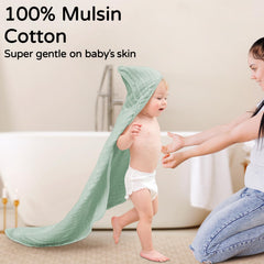Yoofoss hooded baby towel green; gentle warmth and high absorbency for babies.