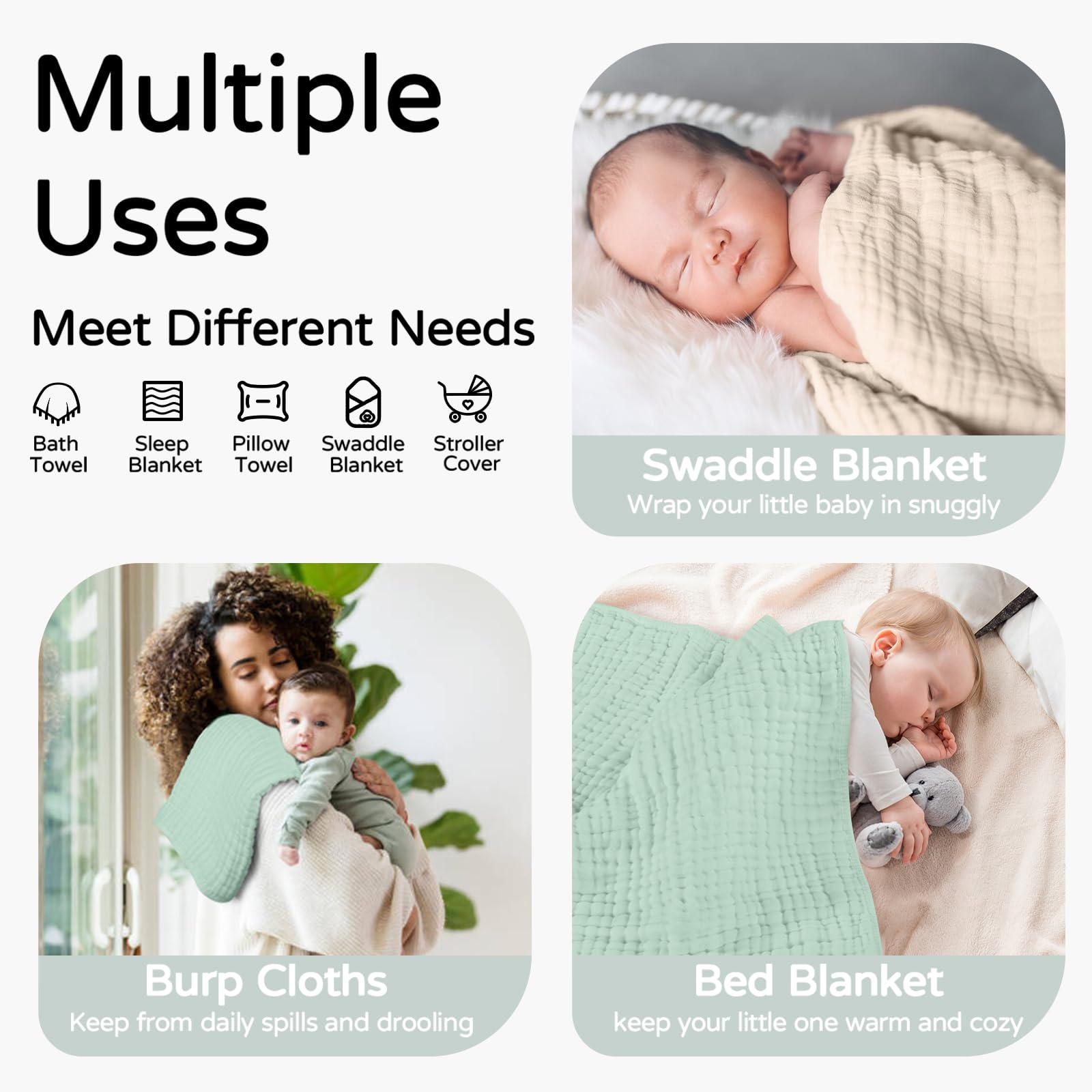 Yoofoss muslin six-layer design closeup; durable softness for everyday use.
