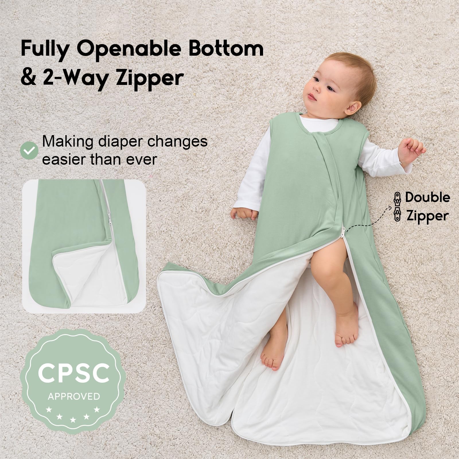 Yoofoss sleep sack bottom view with open design for diaper changes