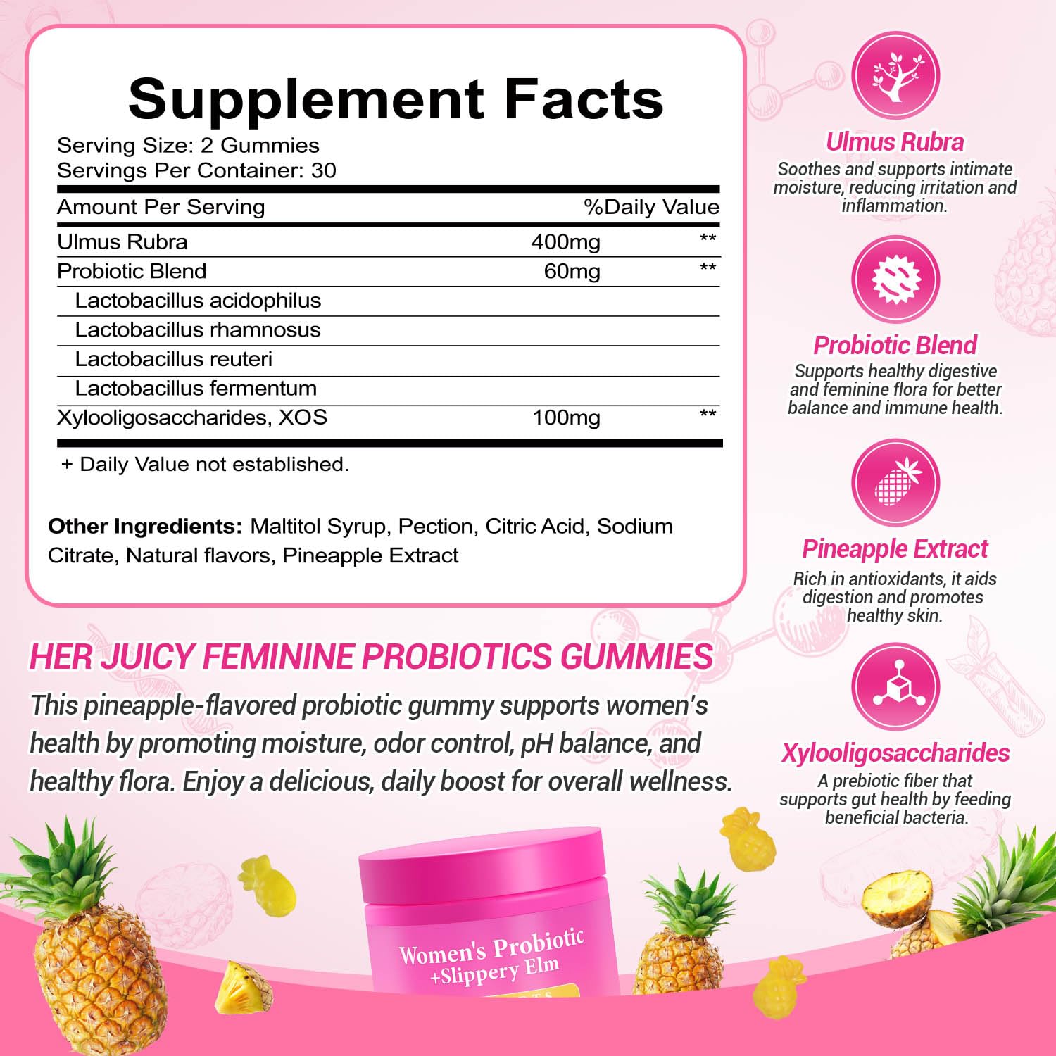 Yooloks Her Juicy gummies pineapple flavor close up for everyday wellness.
