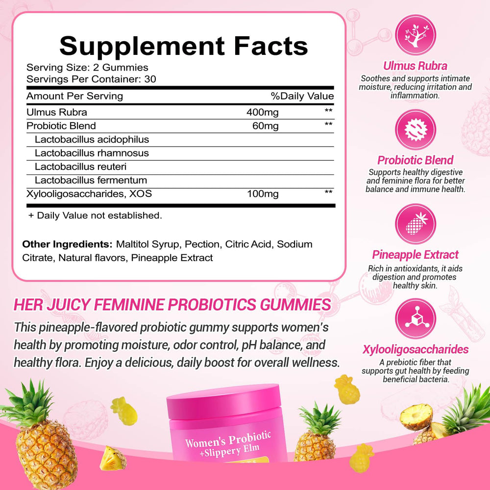 Yooloks Her Juicy gummies pineapple flavor close up for everyday wellness.