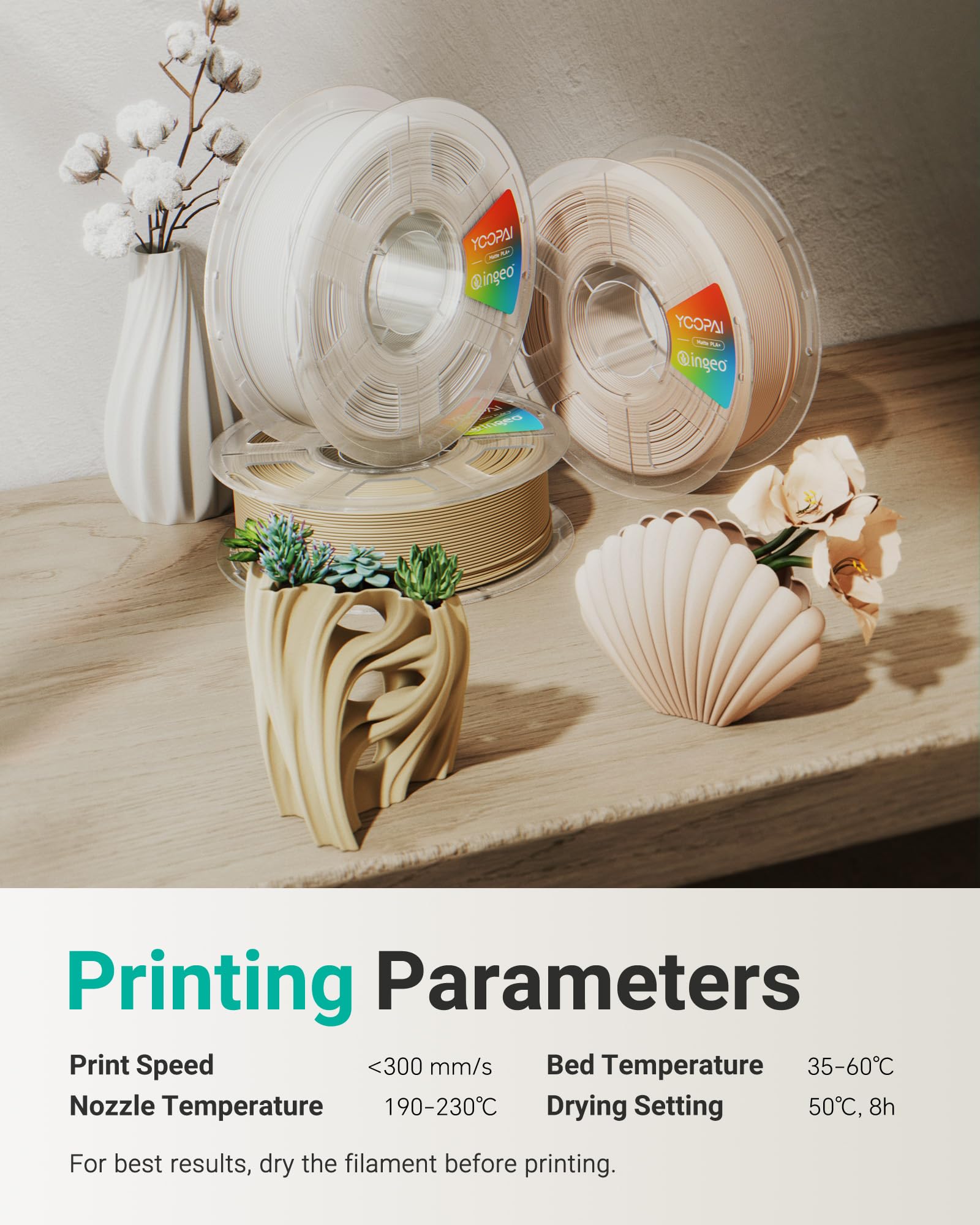 YOOPAI Ingeo PLA raw material supports precise, stable printing.