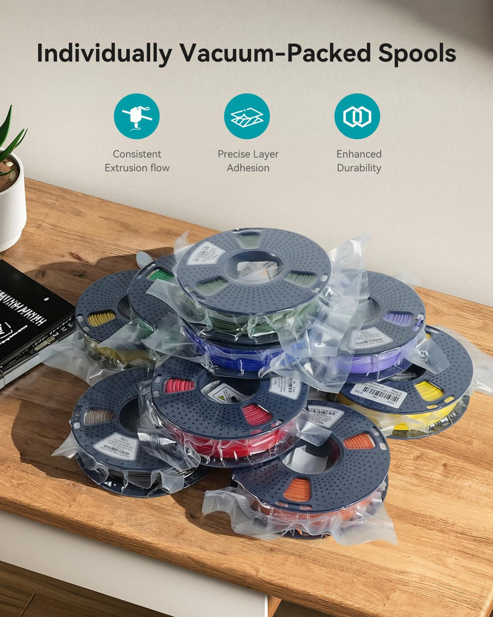 YOOPAI SUNLU PLA+ 2.0 label shows spool dimensions and hub size