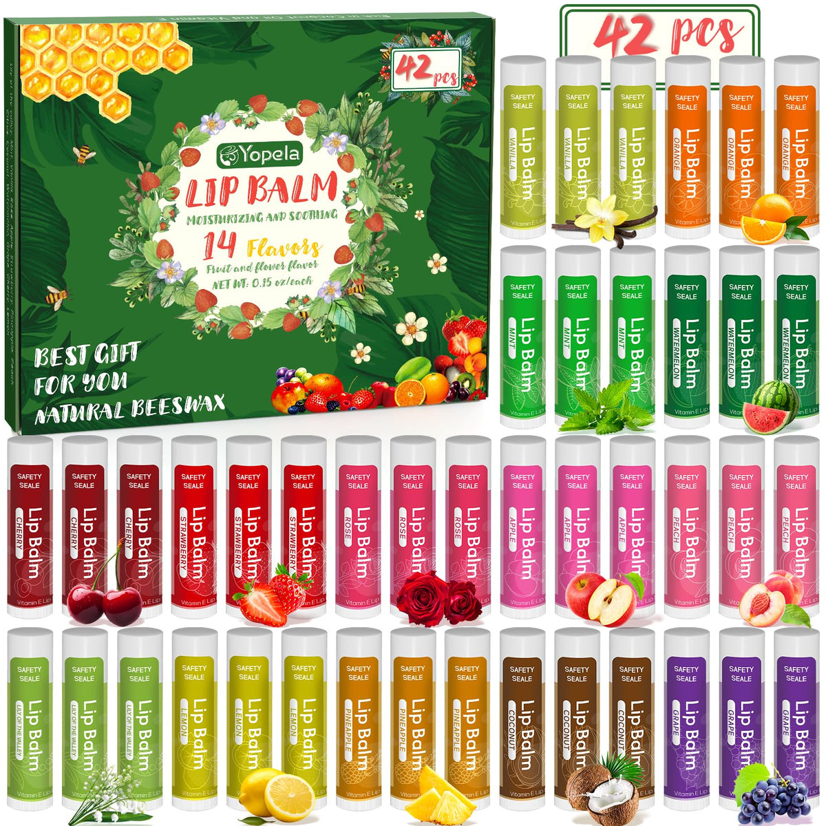 Yopela lip balm bulk collection with 42 tubes for everyday moisture